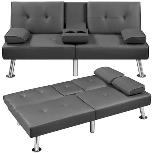 Yaheetech Adjustable Reversible Sofa Bed with Removable Armrests, Black