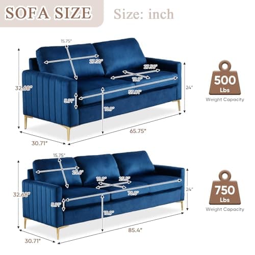 Velvet Sofa Couch Set - Mid Century Modern Furniture Pieces for Living Room