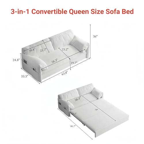 Eafurn Queen Size 3-in-1 Pull Out Sofa Bed with Storage Velvet Couch