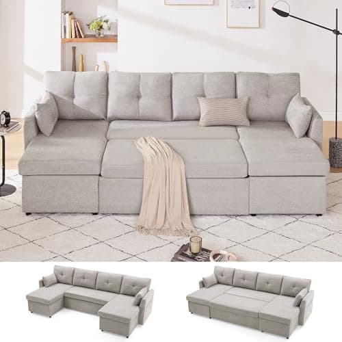 Dark Grey 110" 2-in-1 Pullout Couch Bed with Storage Chaise