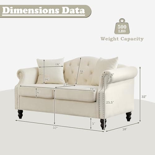 57 Button Tufted Velvet Loveseat Sofa in Black for Living Room, Bedroom, Office, Apartment