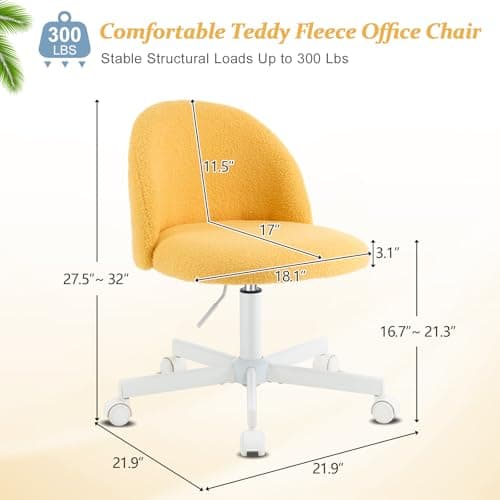 VINGLI Sunny Egg Yellow Rolled Task Chair, Armless Desk Chair with Lumbar Support