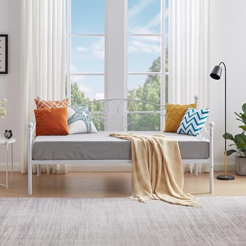 VECELO Metal Twin Daybed Frame with Headboard & Slats Support