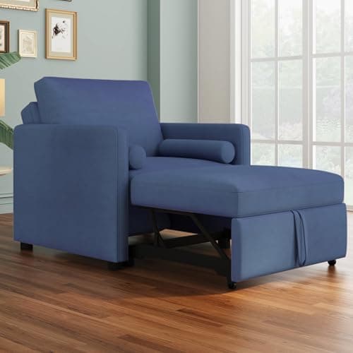Oversized Blue Gray 55" Chaise Lounger with Chenille Fabric & Charging Station