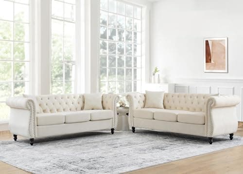 JEEOHEY Chesterfield Sofa Set,2 Pieces Button Tufted Velvet Couch