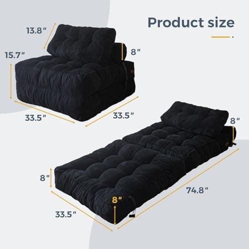 Folding Sofa Bed for Living Room or Bedroom - Black