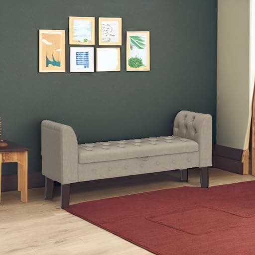 Khaki Upholstered Storage Bench with Arms for Bedroom and Living Room
