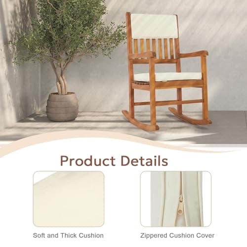 VINGLI Acacia Wood Outdoor Rocking Chair with Cushions