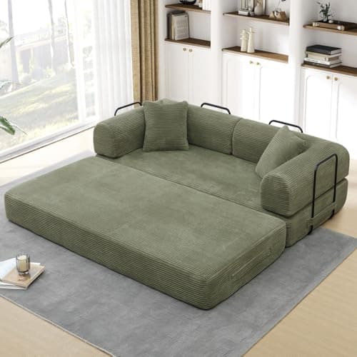 JEEOHEY Convertible Sofa Bed, Queen Size Memory Foam Couch for Living Room & Bedroom, Black