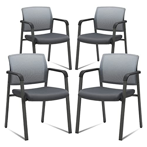 CLATINA Grey Mesh Back Stacking Arm Chairs with Fabric Seat and Ergonomic Lumbar Support