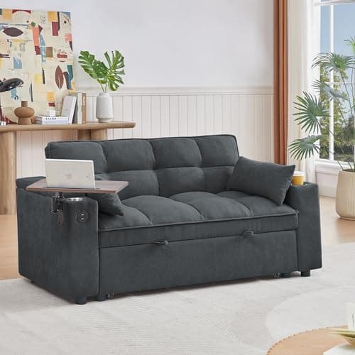 65'' 3-in-1 Folding Convertible Sofa Bed, Grey