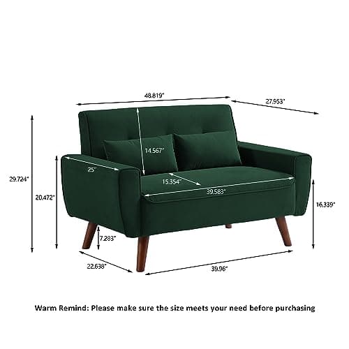 Mid Century Green 2 Seater Loveseat with Wooden Legs