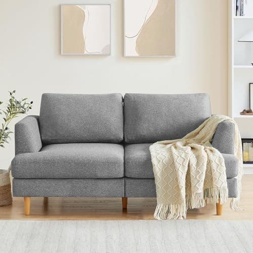 Beige Mid Century Love Seat Couch for Small Spaces