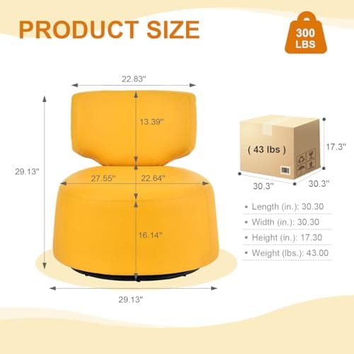 Modern PU Leather Swivel Chair, 360° Rotatable, Living Room, Bedroom, Office
