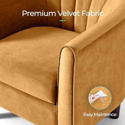 LINSY Velvet Accent Chair with Ottoman, Modern Barrel Reading Chair, Yellow