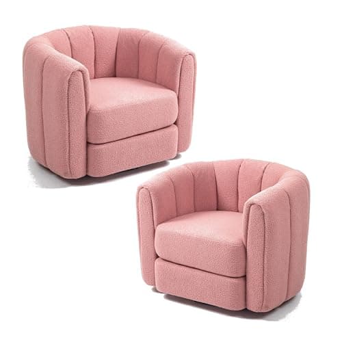 Swivel Accent Chair for Living Room: Teddy Fabric Barrel Armchair (Beige)