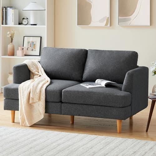 Mid Century Gray Upholstered 2-Seater Loveseat for Small Spaces