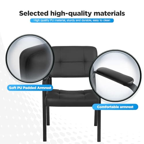 FDW Black Reception Chair with PU Leather Armrest for Home Office