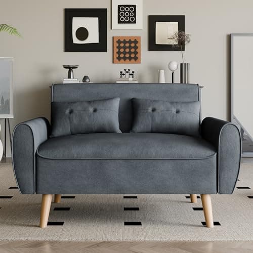 Vongrasig Dark Gray Mid Century Linen 47" Love Seat Sofa