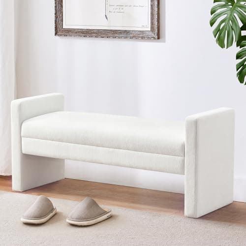Khaki Upholstered Solid Wood Bench for Bed & Living Room