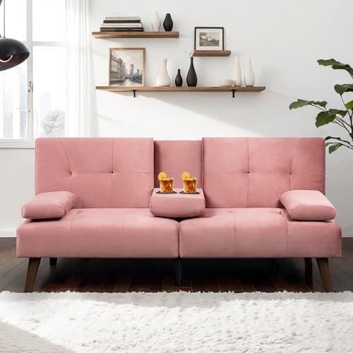 JAMFLY Futon Couch Sofa Bed for Small Spaces (Dark Gray)