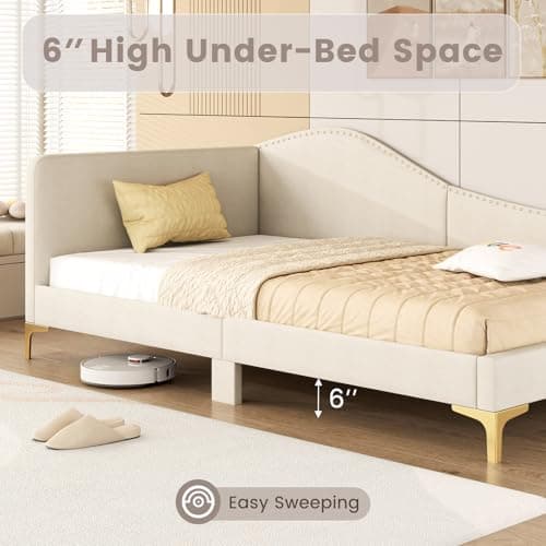 Giantex Beige Twin Size Rivet-Tufted Daybed & L-Shaped Sofa Bed