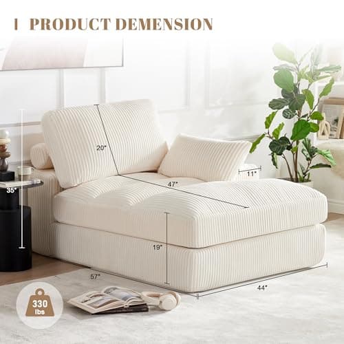 Beige Oversized Comfortable Chaise Lounge Chair with Throw Pillow