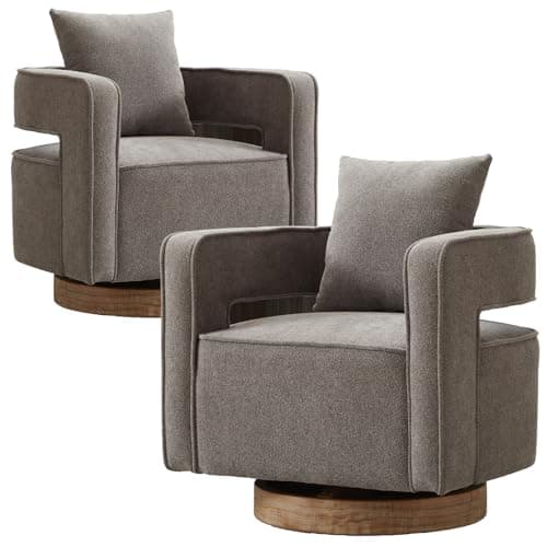 ODUWA Modern Round Boucle Swivel Chair Set of 2, Black Base, Living Room Nursery Comfortable