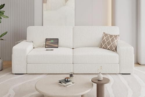 Yaheetech 83.5" Modern 2 Seater Corduroy Sofa with USB Ports & Storage Pockets