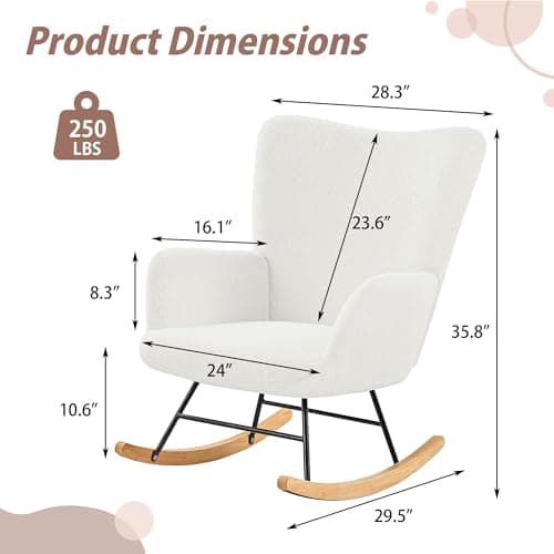 VECELO Modern Upholstered Teddy Fabric Glider Chair with Padded Seat & High Backrest