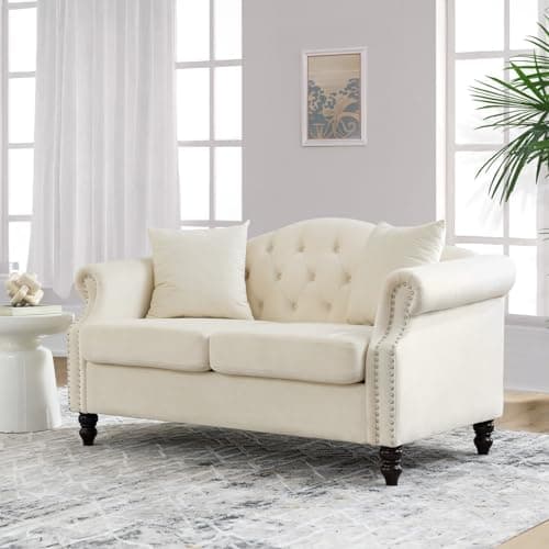 57 Button Tufted Velvet Loveseat Sofa in Black for Living Room, Bedroom, Office, Apartment
