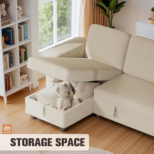 Homall Beige Linen L-Shaped Sleeper Sofa with Storage