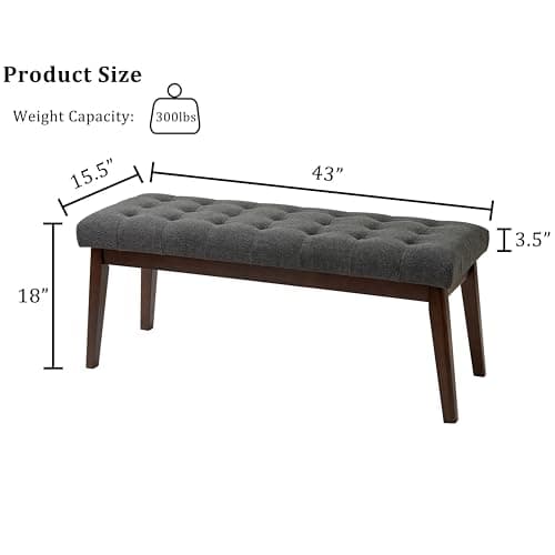 Upholstered Bedroom Bench with Linen Tufted Ottoman and Solid Wood Leg