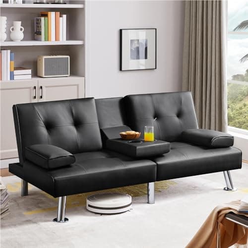Yaheetech Adjustable Reversible Sofa Bed with Removable Armrests, Black