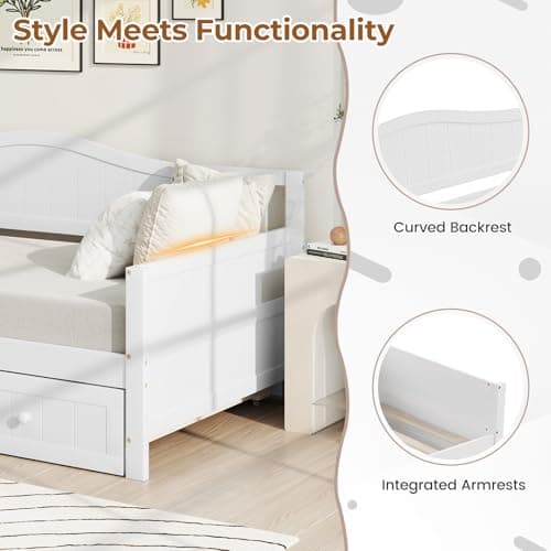 Giantex White Twin Daybed with Trundle & Slats Support