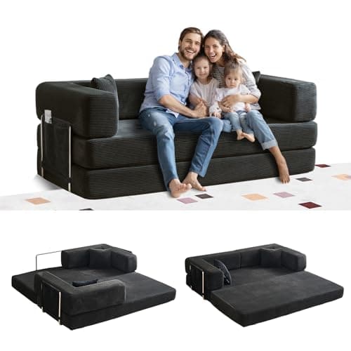 Modular Fold Out Queen Cama Couch Bed in Corduroy for Living Room Apartment