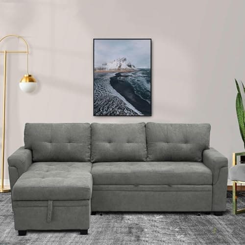 Naomi Home Dark Gray/Air Leather Sleeper Sectional Sofa Bed & Chaise - Tranquil Comfort