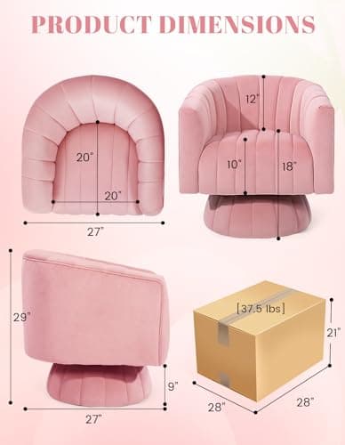 Pink Velvet Swivel Barrel Chair with Armrest, Ideal for Bedroom, Teens, or Nursery
