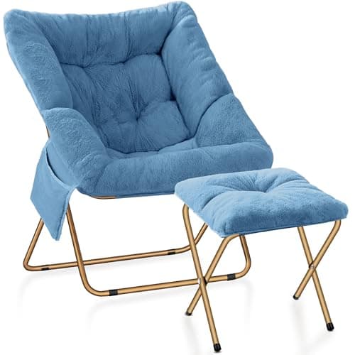 Ottoman-Grey X-Large Faux Fur Lounge Chair for Adults