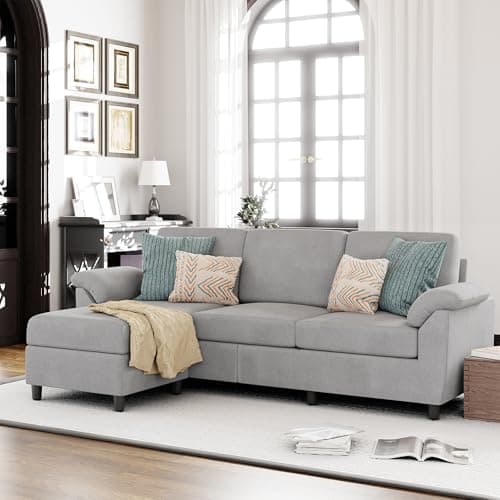 Vongrasig 79" L Shaped Gray Sectional Sofa with Removable Pillows Linen Fabric