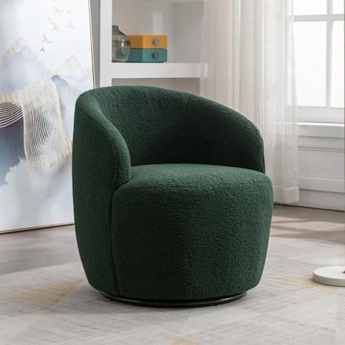 KIVENJAJA Teddy Sherpa Swivel Chair, Ivory, Modern Nursery Living Room Armchair