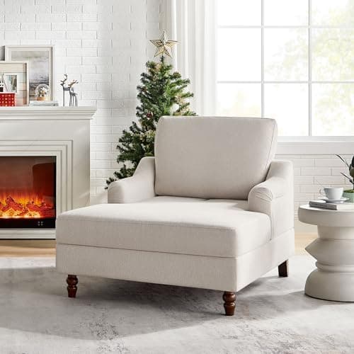 Beige White Adjustable Backrest Chaise Lounge Chair with Armrests