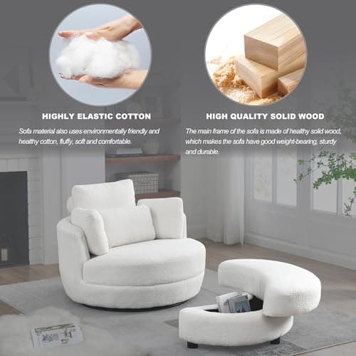 360° Swivel Barrel Chair with Half Moon Ottoman for Living Room