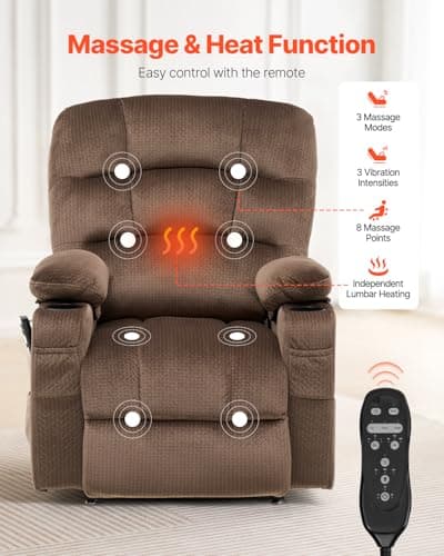 VEVOR Electric Recliner Chair with Heat & Massage (Brown, Large)