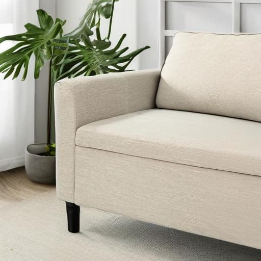 HULALA HOME Beige Modern Storage Bench with Throw Pillows