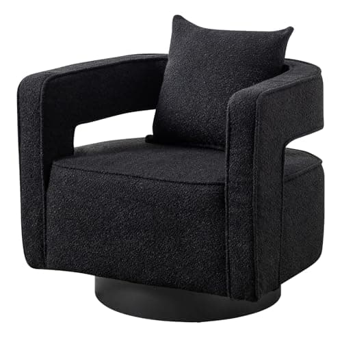 Black 360 Degree Swivel Teddy Accent Chair with Pillow