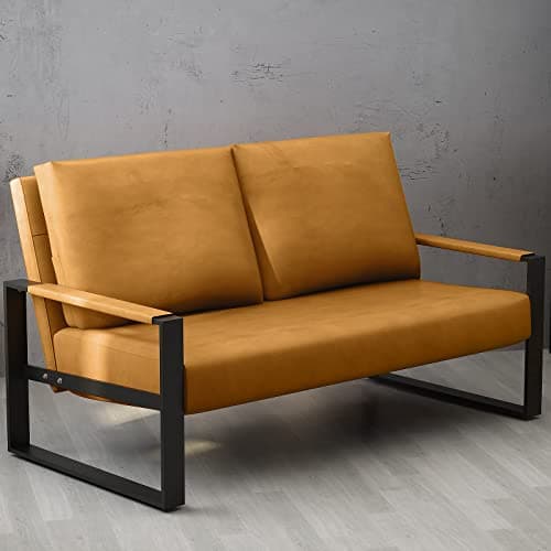 Mid-Century Brown Faux Leather Loveseat for Small Spaces