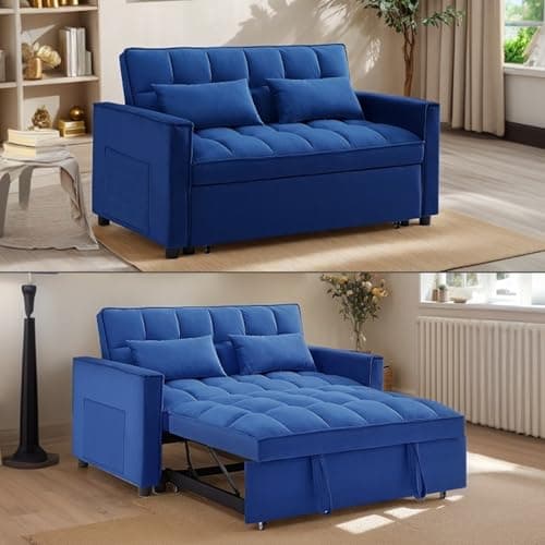 Black 3-in-1 Velvet Couch Bed with Recliner and Pillows, Full Size Sleeper Sofa