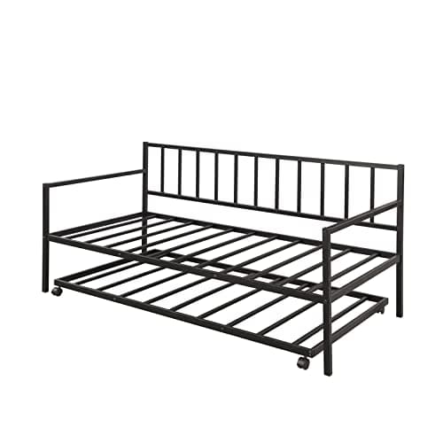Black Heavy-Duty Metal Daybed with Pullout Trundle, Twin Size