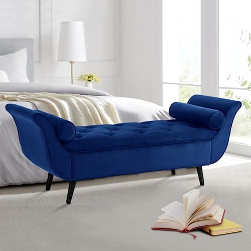 Velvet Storage Bench with Arms and Pillows